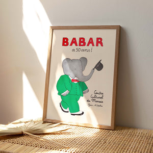 affiche babar a 50 ans cadre en bois